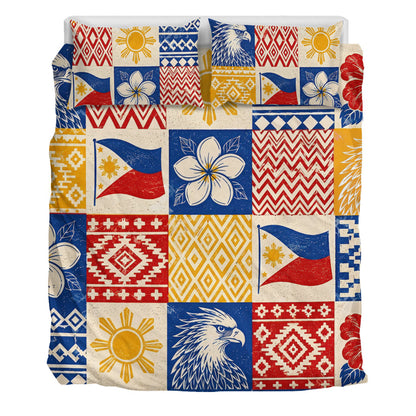 Philippines Filipinos Bedding Set Eagle Sun Flag Sampaguita Geometric Quilt Style