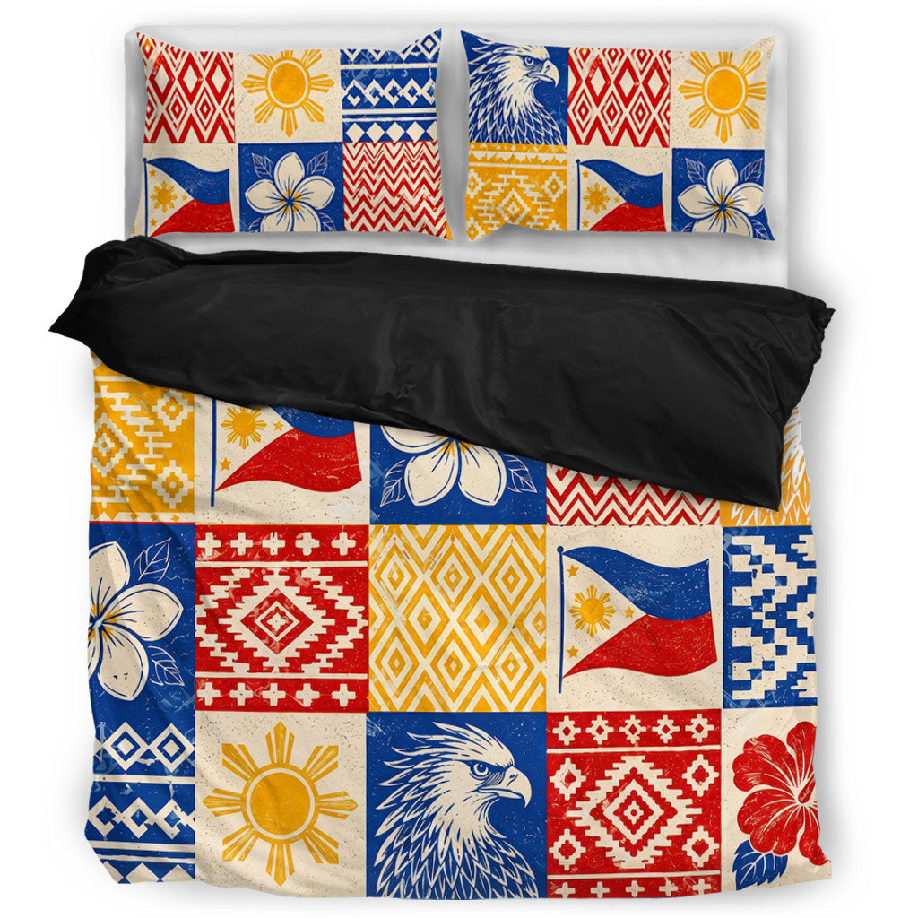 Philippines Filipinos Bedding Set Eagle Sun Flag Sampaguita Geometric Quilt Style