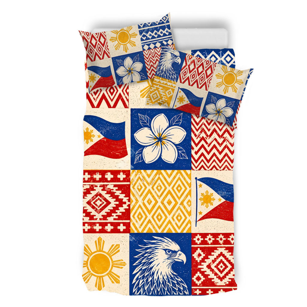 Philippines Filipinos Bedding Set Eagle Sun Flag Sampaguita Geometric Quilt Style