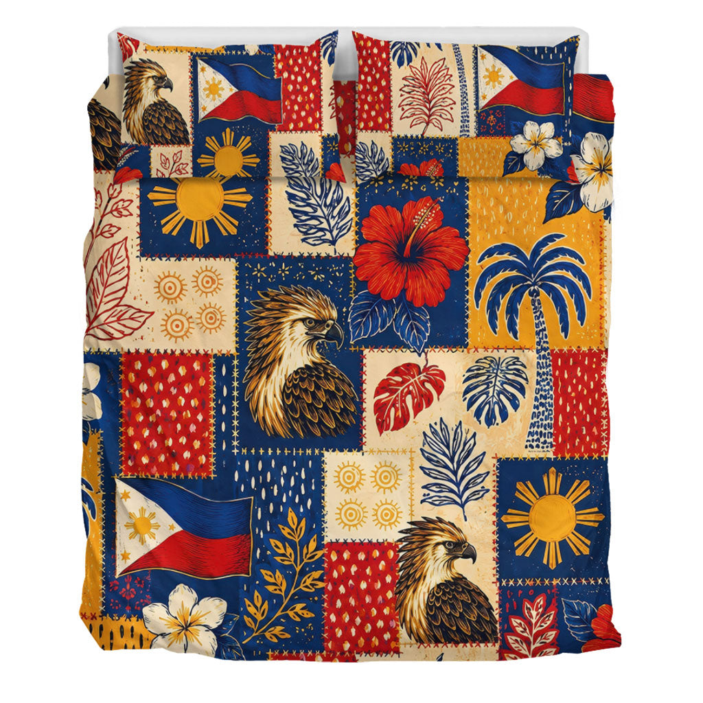 Philippines Filipinos Bedding Set Eagle Sun Flag Tropical Floral Patchwork Style