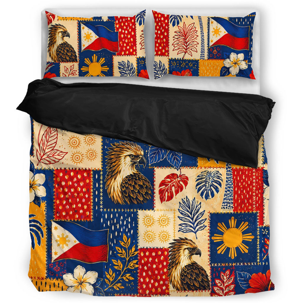 Philippines Filipinos Bedding Set Eagle Sun Flag Tropical Floral Patchwork Style