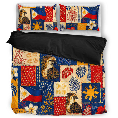 Philippines Filipinos Bedding Set Eagle Sun Flag Tropical Floral Patchwork Style