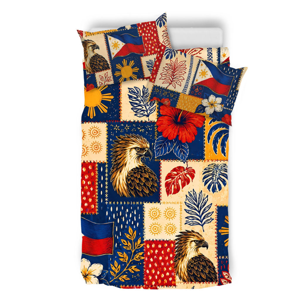 Philippines Filipinos Bedding Set Eagle Sun Flag Tropical Floral Patchwork Style