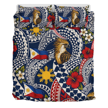Philippines Filipinos Bedding Set Eagle Sun Flag Floral Tribal Style