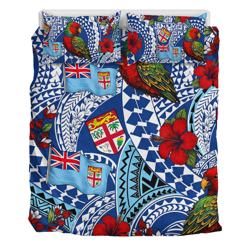 Fiji Bedding Set Kula Parrot Flag Hibiscus Tribal Style