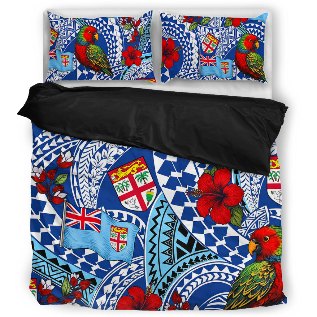 Fiji Bedding Set Kula Parrot Flag Hibiscus Tribal Style
