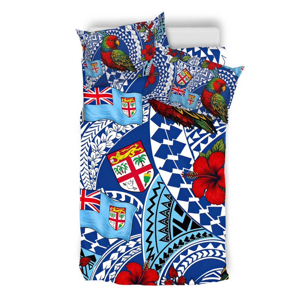 Fiji Bedding Set Kula Parrot Flag Hibiscus Tribal Style