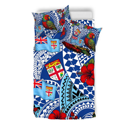 Fiji Bedding Set Kula Parrot Flag Hibiscus Tribal Style