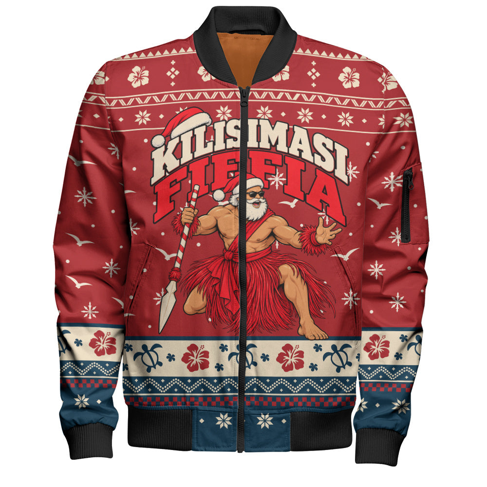 Tonga Bomber Jacket Ugly Christmas Kilisimasi Fiefia Tongan Warrior Santa