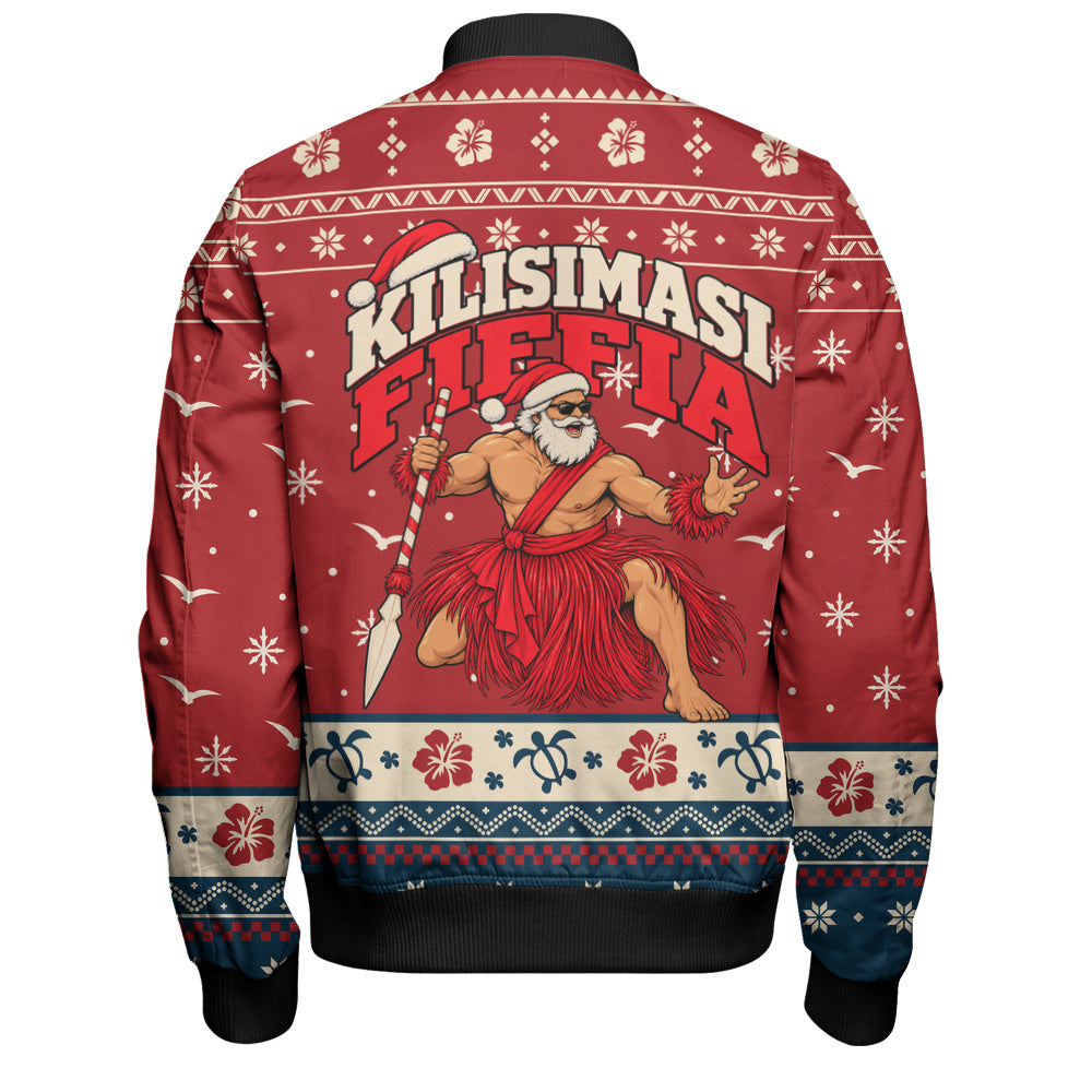 Tonga Bomber Jacket Ugly Christmas Kilisimasi Fiefia Tongan Warrior Santa