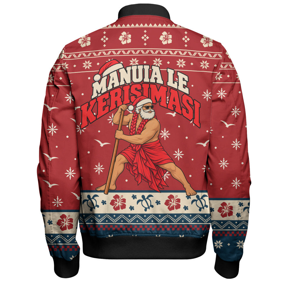 Samoa Bomber Jacket Ugly Christmas Manuia le Kerisimasi Samoan Warrior Santa