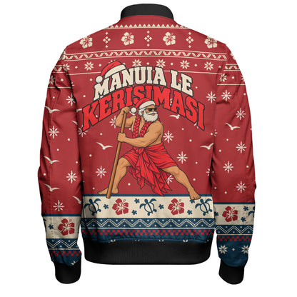Samoa Bomber Jacket Ugly Christmas Manuia le Kerisimasi Samoan Warrior Santa
