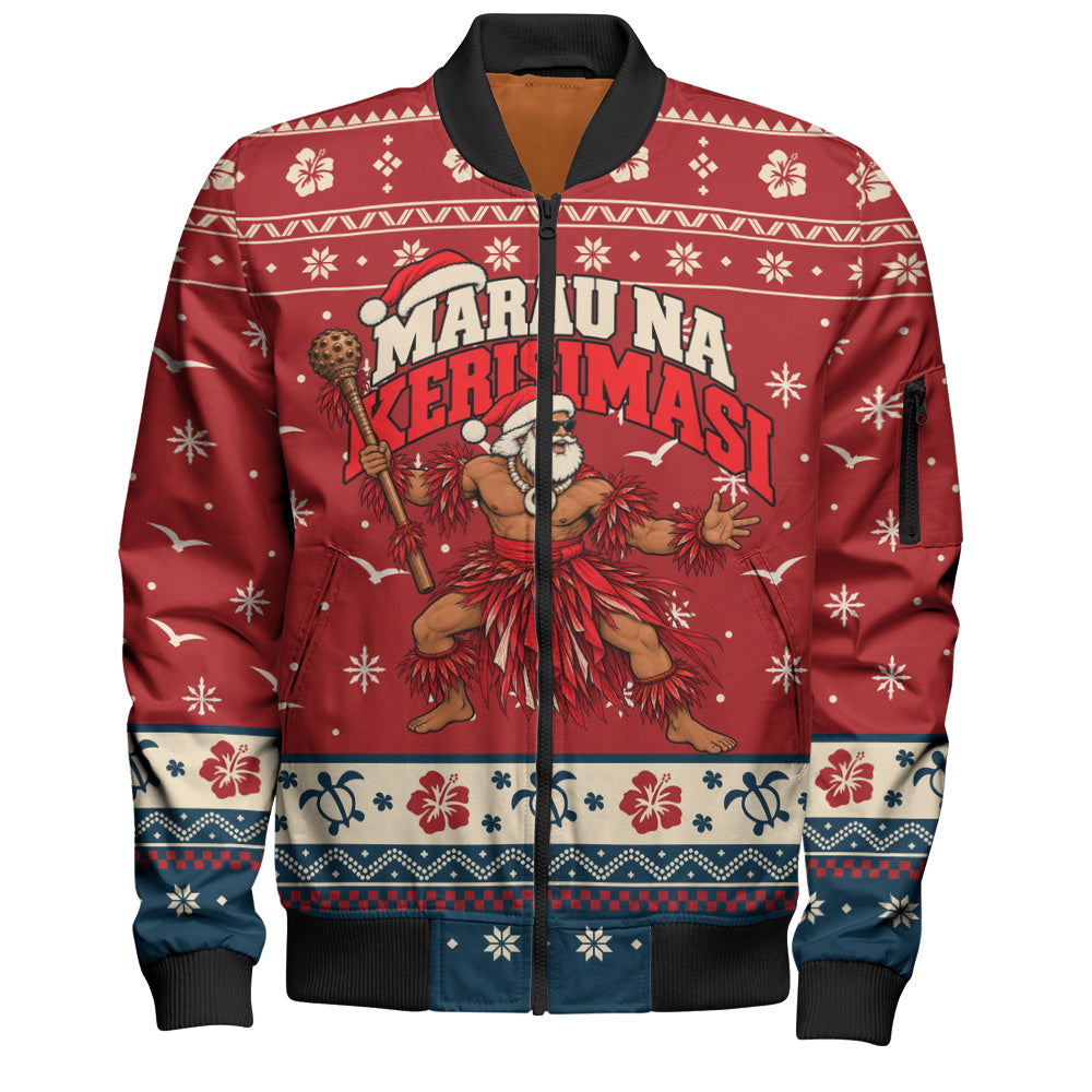 Fiji Bomber Jacket Ugly Christmas Marau na Kerisimasi Fijian Warrior Santa