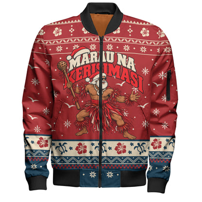 Fiji Bomber Jacket Ugly Christmas Marau na Kerisimasi Fijian Warrior Santa