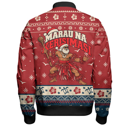 Fiji Bomber Jacket Ugly Christmas Marau na Kerisimasi Fijian Warrior Santa