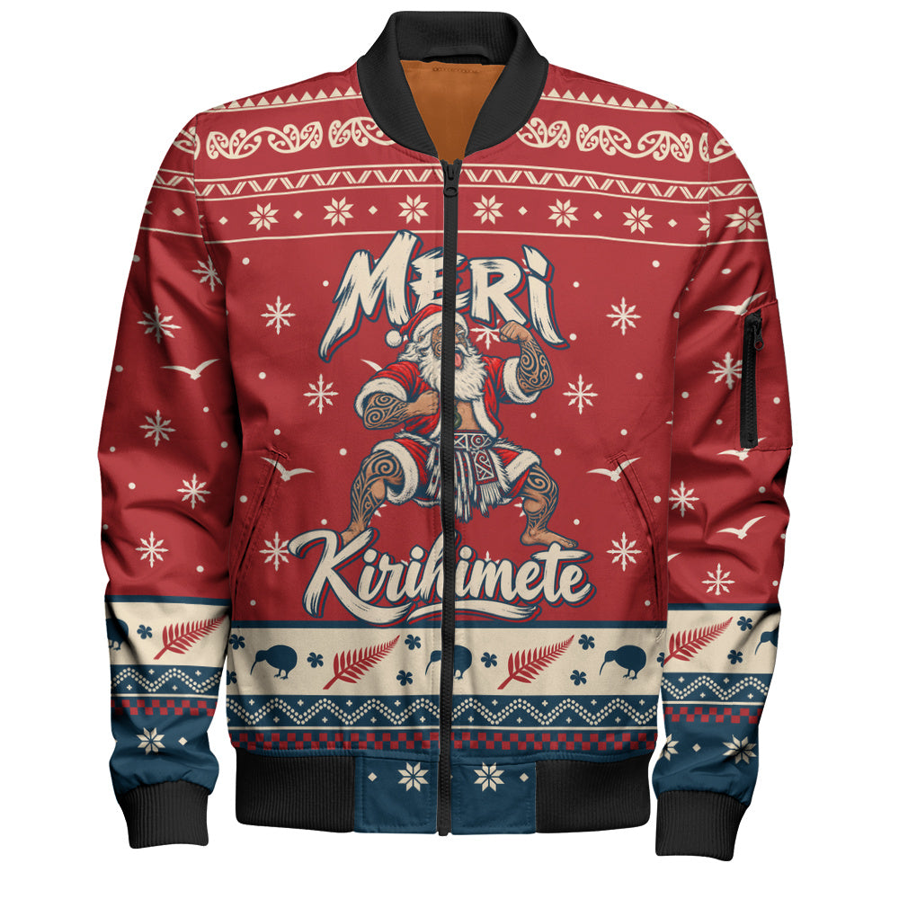 New Zealand Bomber Jacket Ugly Christmas Meri Kirihimete Maori Haka Santa
