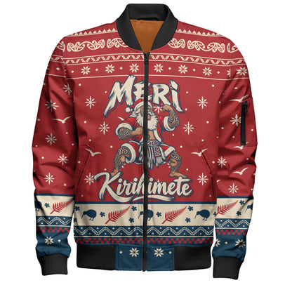 New Zealand Bomber Jacket Ugly Christmas Meri Kirihimete Maori Haka Santa