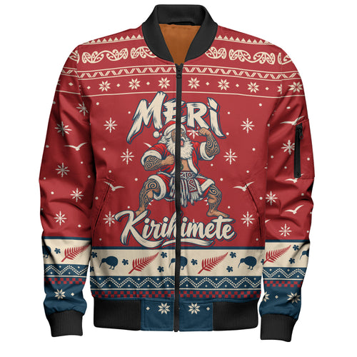 New Zealand Bomber Jacket Ugly Christmas Meri Kirihimete Maori Haka Santa