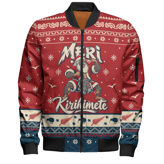 New Zealand Bomber Jacket Ugly Christmas Meri Kirihimete Maori Haka Santa
