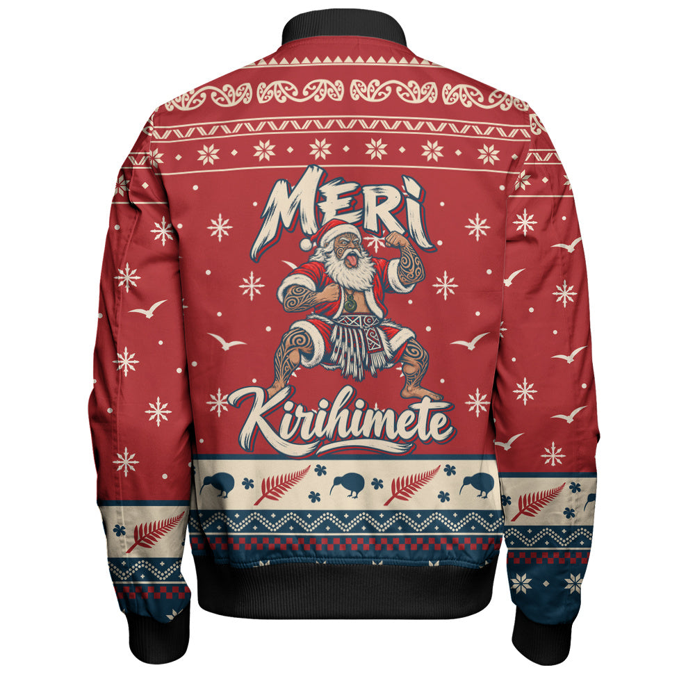 New Zealand Bomber Jacket Ugly Christmas Meri Kirihimete Maori Haka Santa