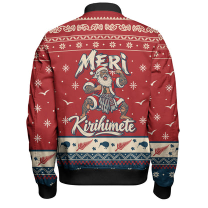 New Zealand Bomber Jacket Ugly Christmas Meri Kirihimete Maori Haka Santa