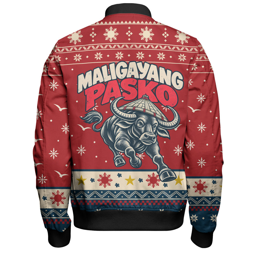 Philippines Filipinos Bomber Jacket Ugly Christmas Maligayang Pasko Filipino Carabao