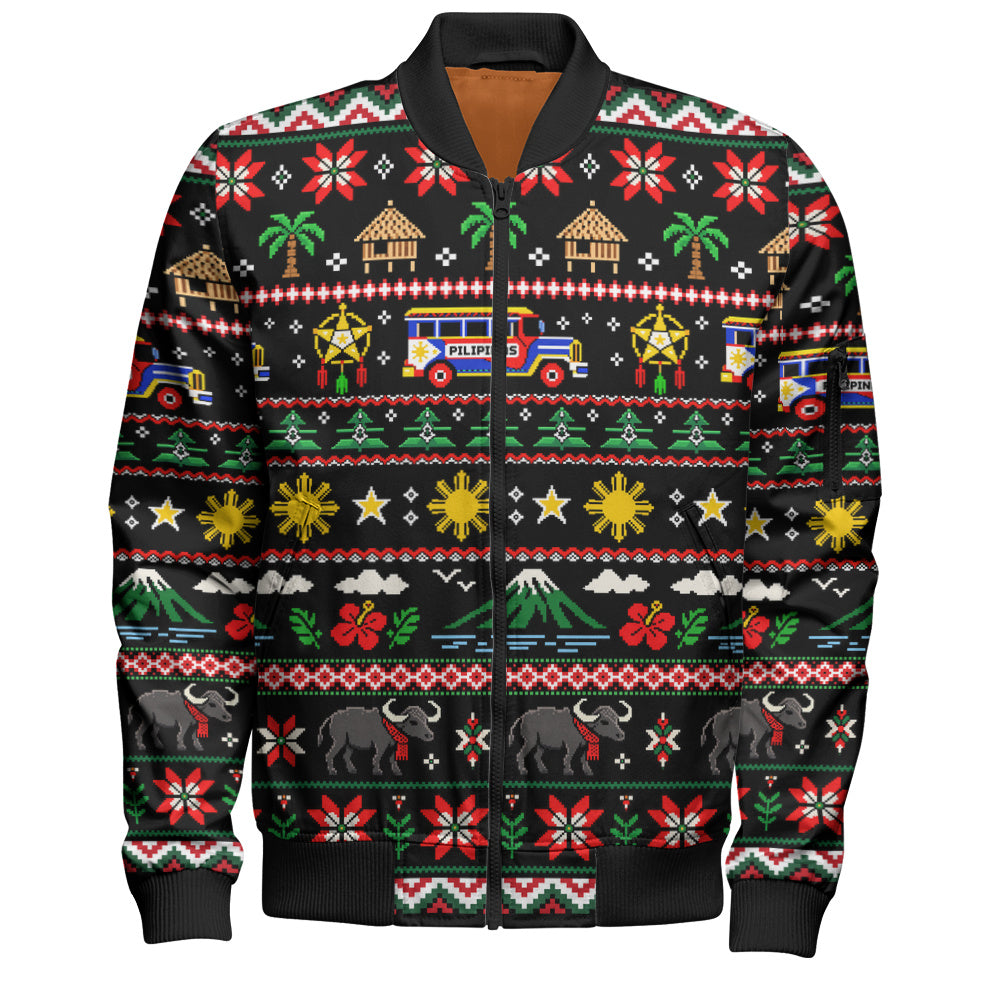 Philippines Filipinos Bomber Jacket Maligayang Pasko Pattern Style