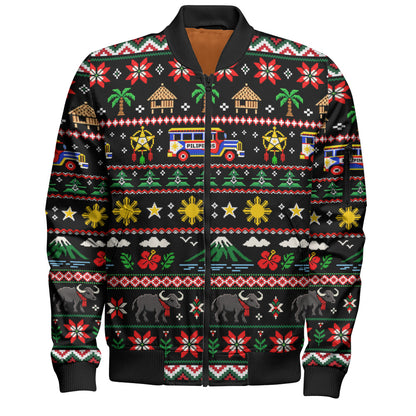 Philippines Filipinos Bomber Jacket Maligayang Pasko Pattern Style