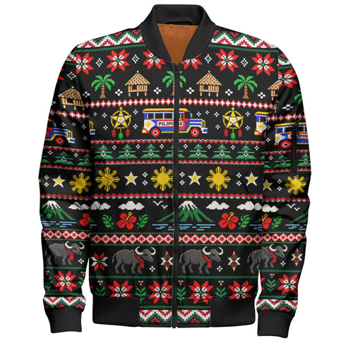 Philippines Filipinos Bomber Jacket Maligayang Pasko Pattern Style