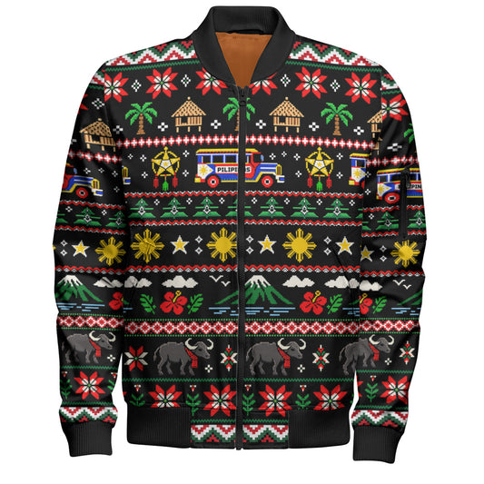Philippines Filipinos Bomber Jacket Maligayang Pasko Pattern Style