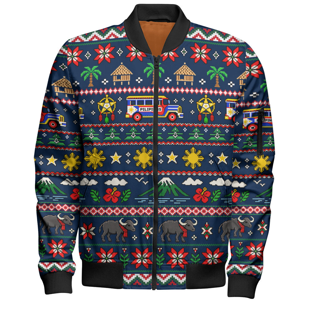 Philippines Filipinos Bomber Jacket Maligayang Pasko Pattern Style