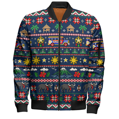 Philippines Filipinos Bomber Jacket Maligayang Pasko Pattern Style