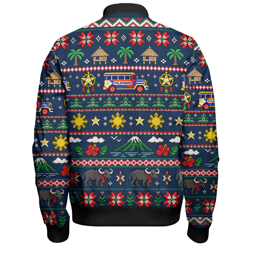 Philippines Filipinos Bomber Jacket Maligayang Pasko Pattern Style