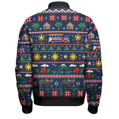 Philippines Filipinos Bomber Jacket Maligayang Pasko Pattern Style