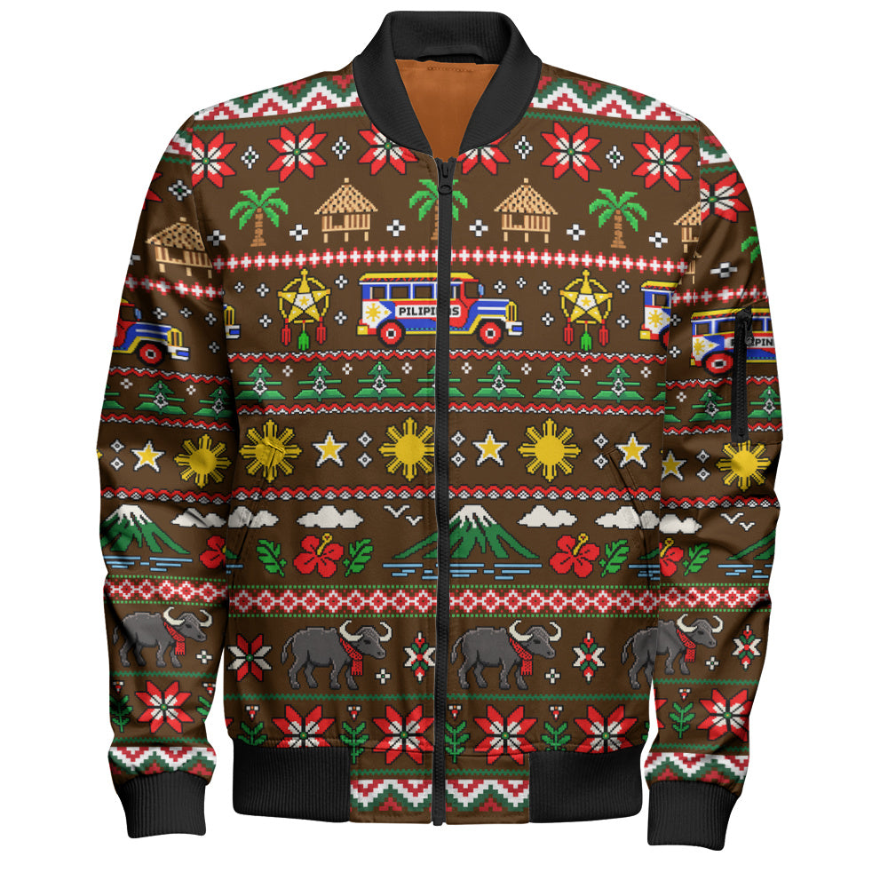 Philippines Filipinos Bomber Jacket Maligayang Pasko Pattern Style