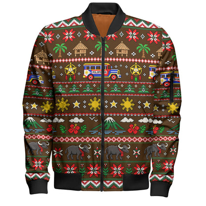 Philippines Filipinos Bomber Jacket Maligayang Pasko Pattern Style