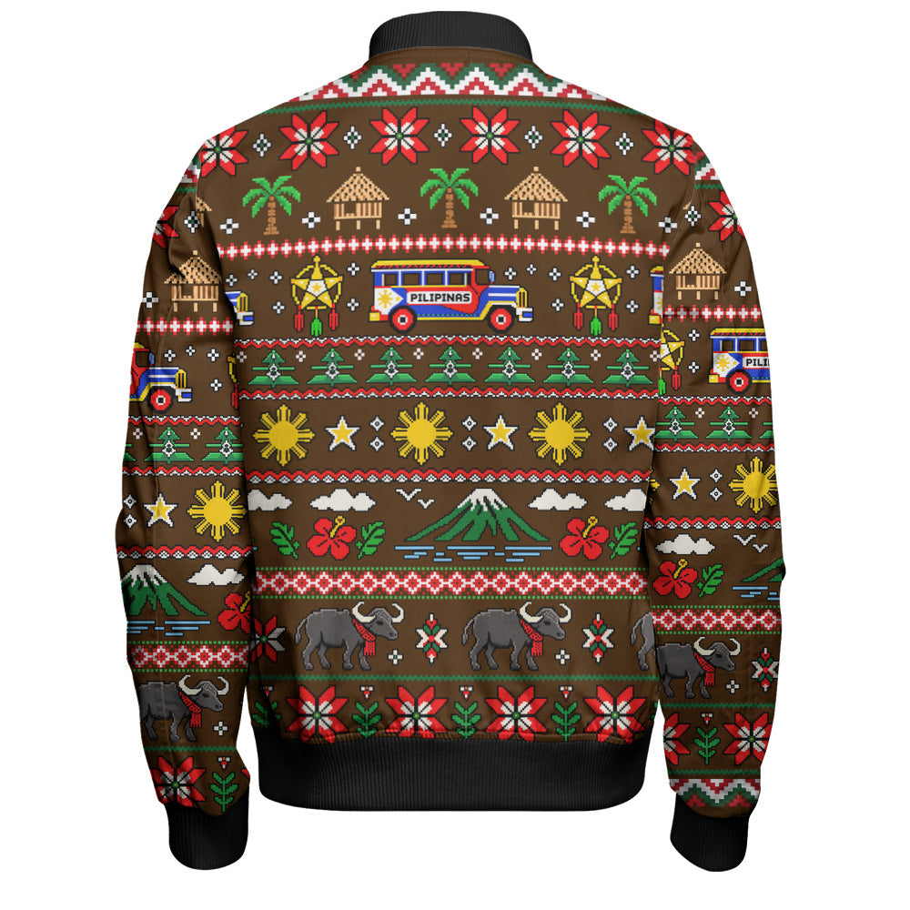 Philippines Filipinos Bomber Jacket Maligayang Pasko Pattern Style