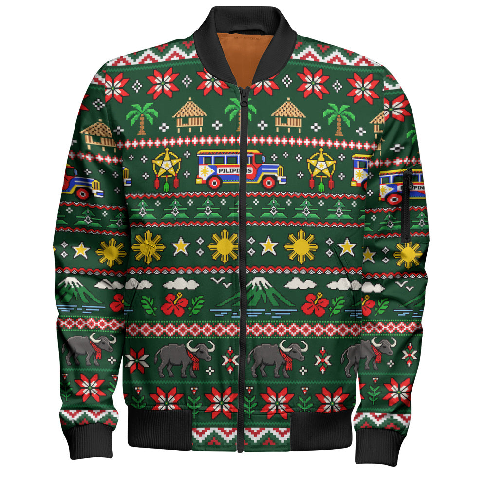 Philippines Filipinos Bomber Jacket Maligayang Pasko Pattern Style