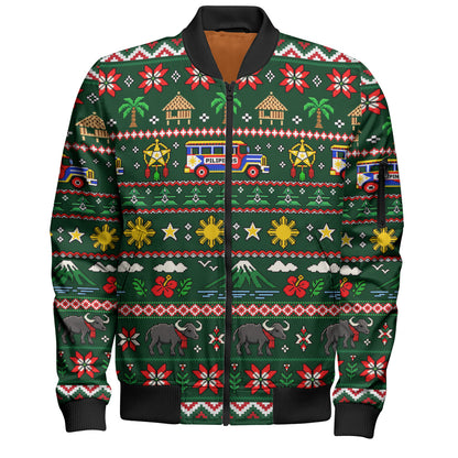 Philippines Filipinos Bomber Jacket Maligayang Pasko Pattern Style