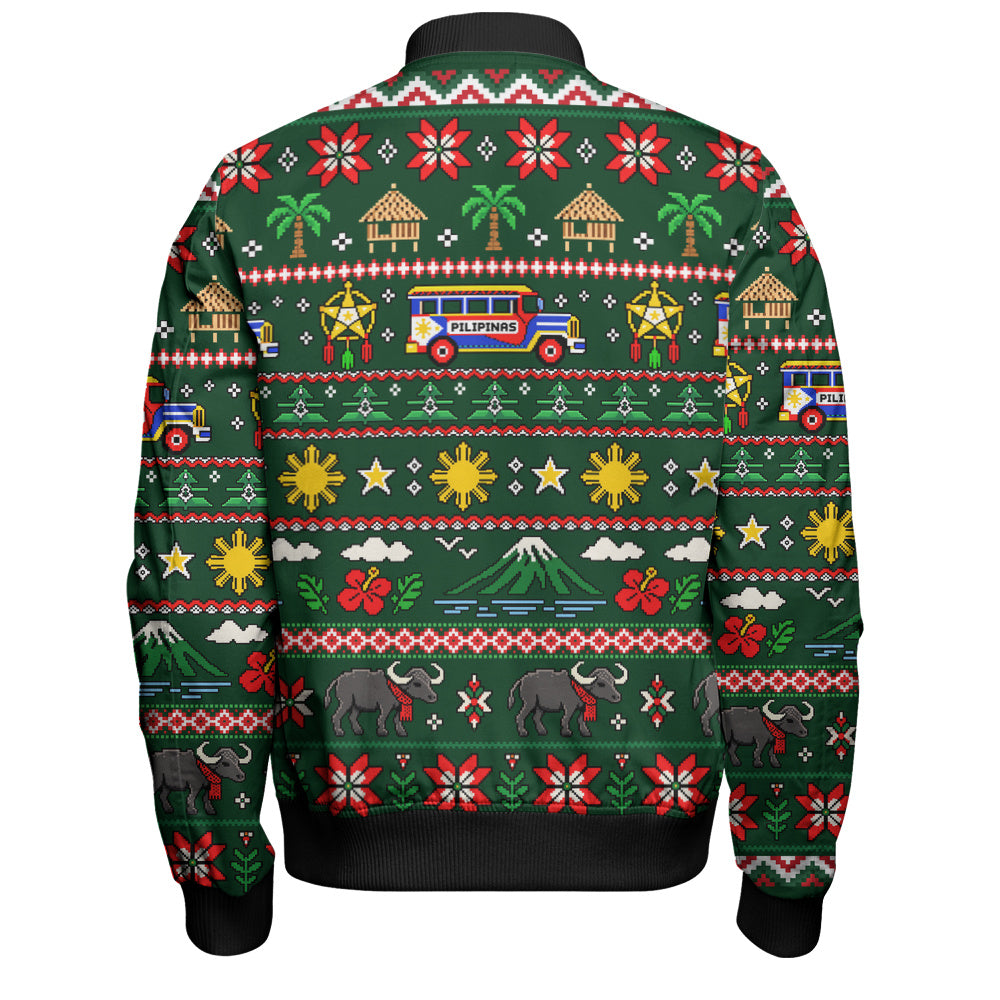 Philippines Filipinos Bomber Jacket Maligayang Pasko Pattern Style
