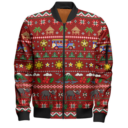 Philippines Filipinos Bomber Jacket Maligayang Pasko Pattern Style