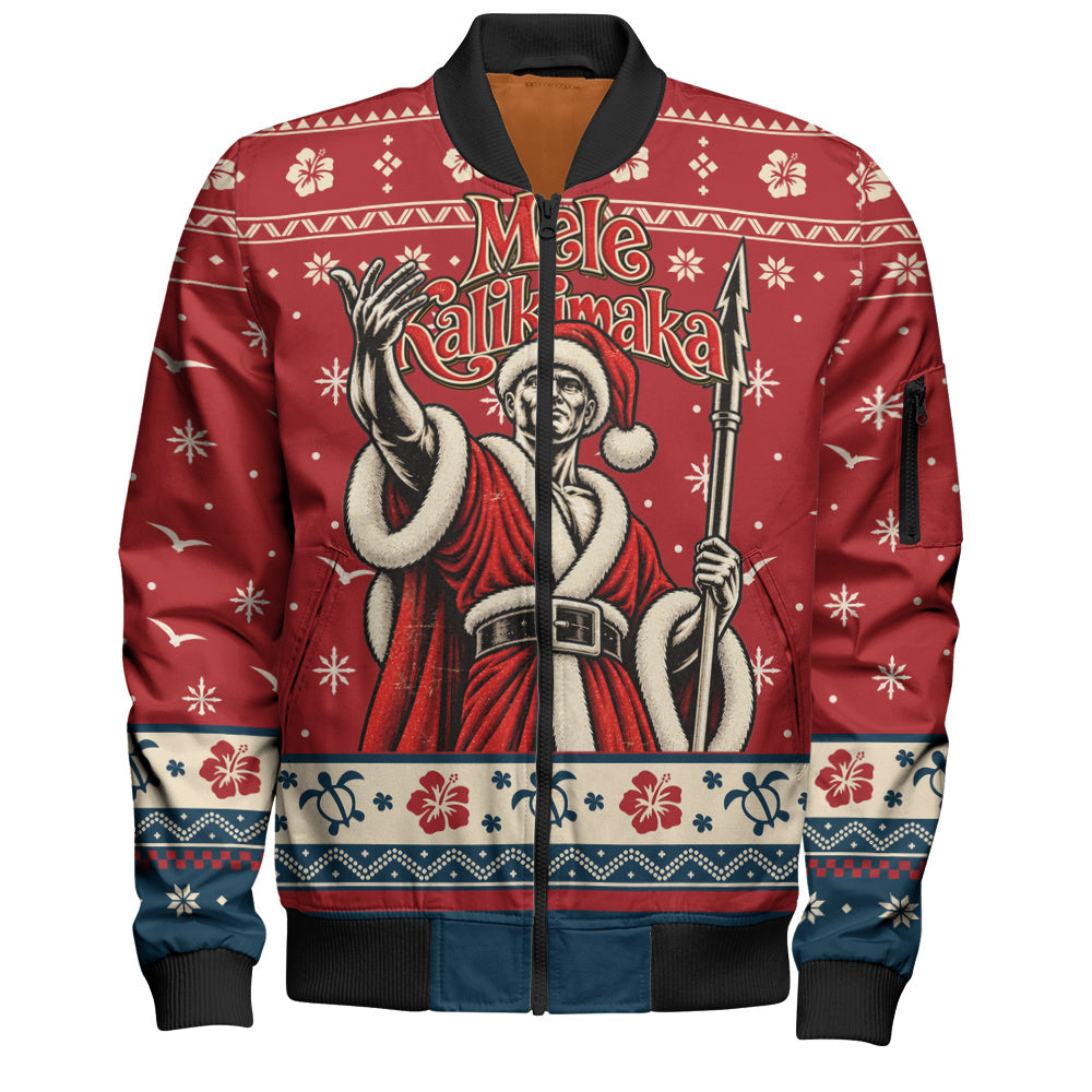 Hawaii Bomber Jacket Ugly Christmas Mele Kalikimaka King Kamehameha