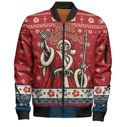 Hawaii Bomber Jacket Ugly Christmas Mele Kalikimaka King Kamehameha