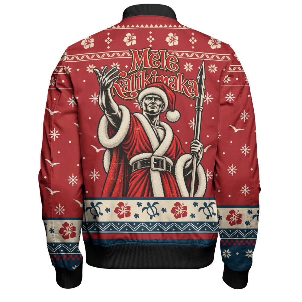 Hawaii Bomber Jacket Ugly Christmas Mele Kalikimaka King Kamehameha