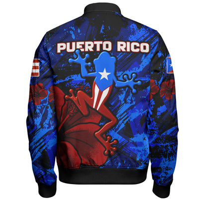 Puerto Rico Bomber Jacket Coqui Frog Flag Hibiscus Tropical Floral Pride