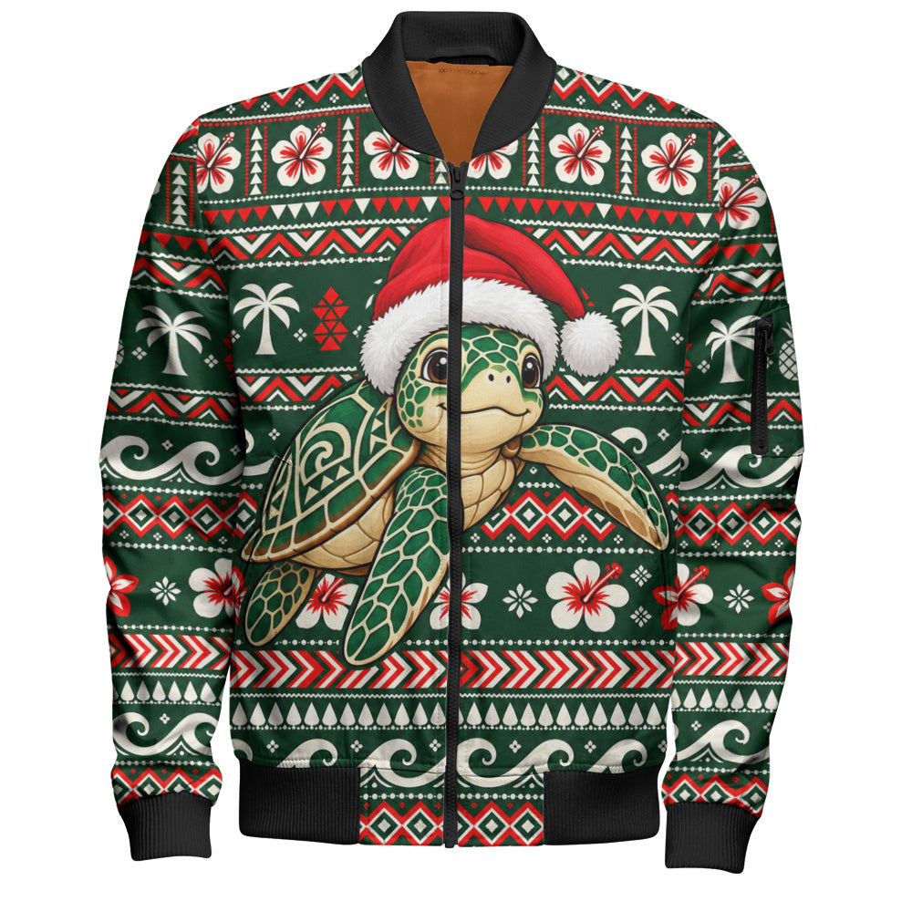 Hawaii Bomber Jacket Santa Sea Turtle Polynesian Tribal Tropical Floral