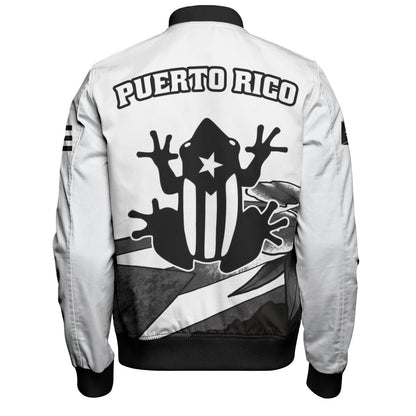 Puerto Rico Bomber Jacket Coqui Frog Puerto Rican Flag Tropical Floral Boricua Pride