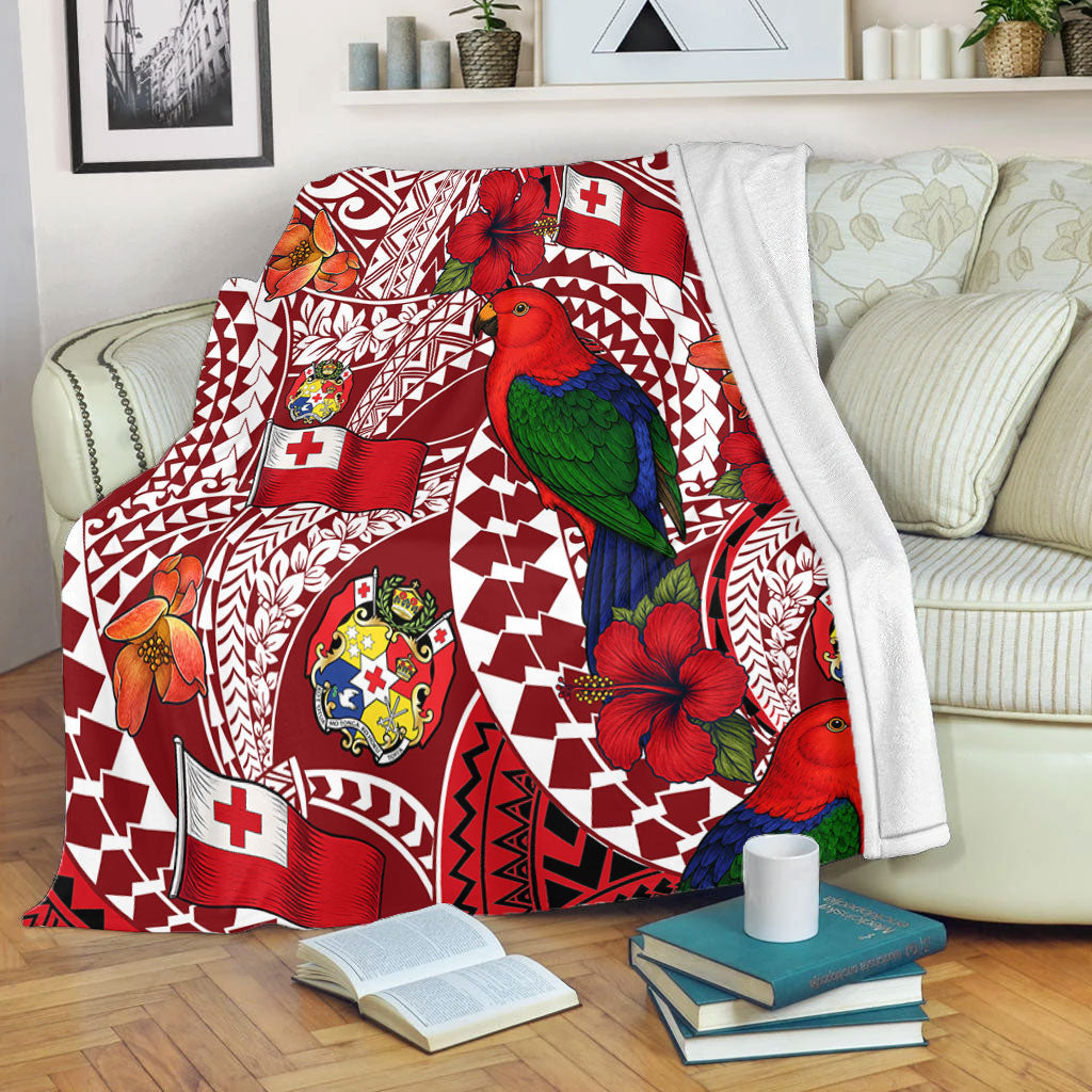 Tonga Premium Blanket Polynesian Red Shining Parrot Heilala Pattern