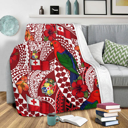 Tonga Premium Blanket Polynesian Red Shining Parrot Heilala Pattern