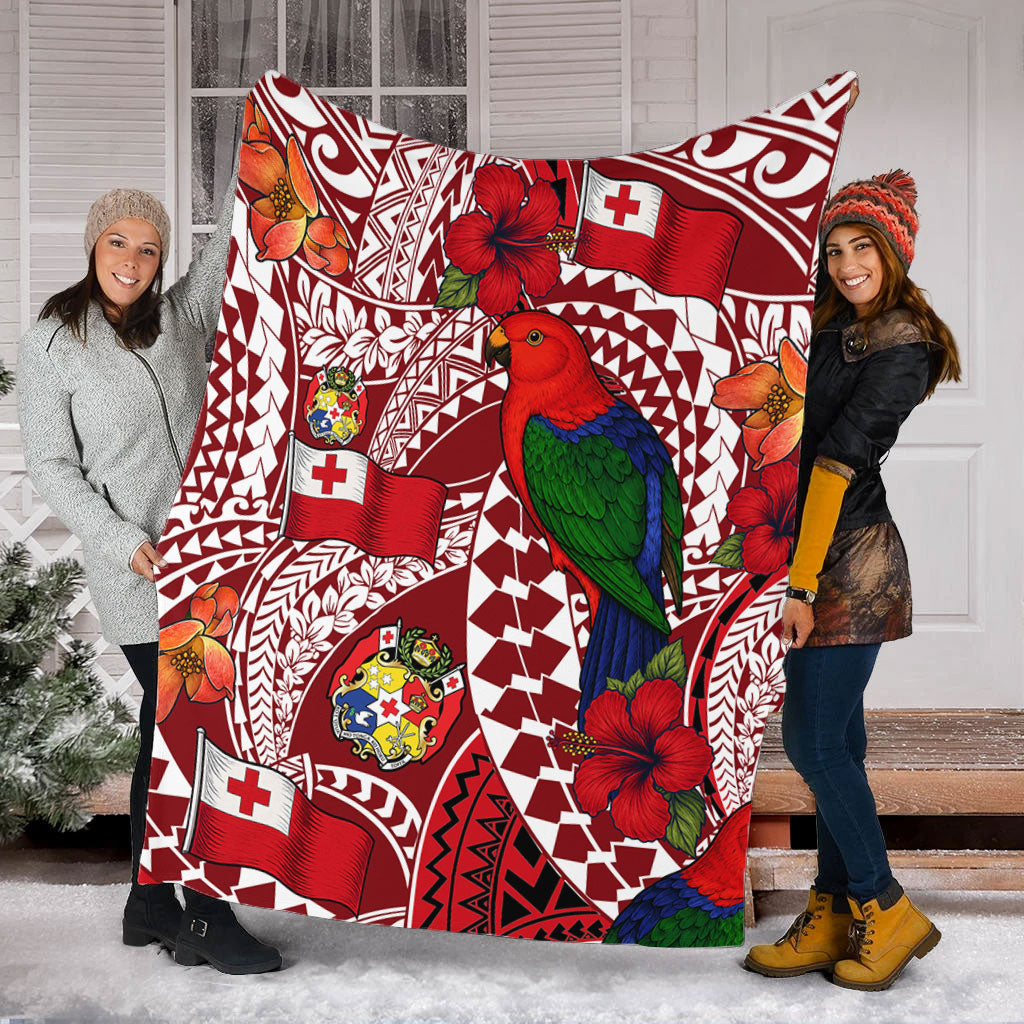 Tonga Premium Blanket Polynesian Red Shining Parrot Heilala Pattern